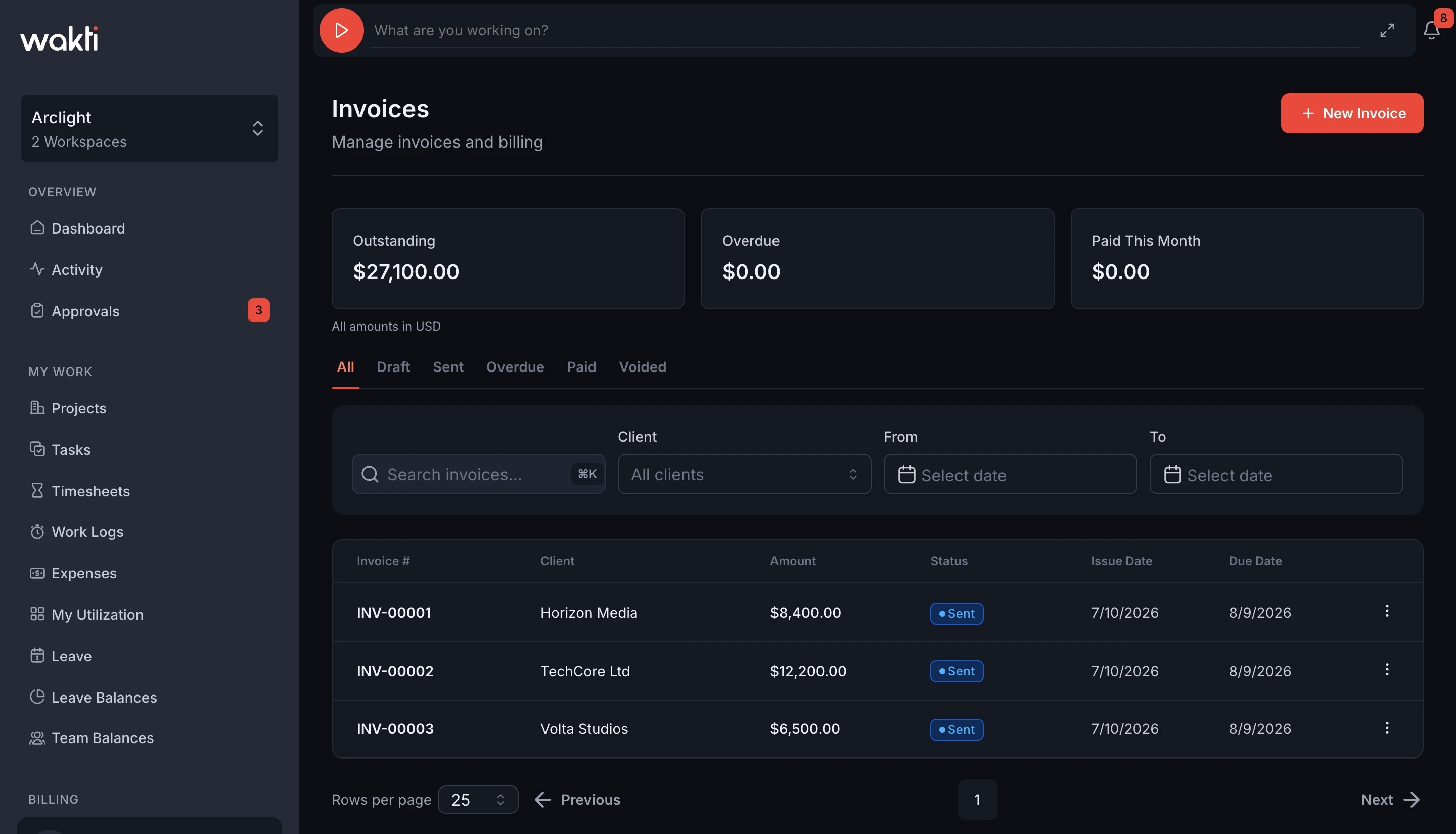 Invoicing in the Wakti platform