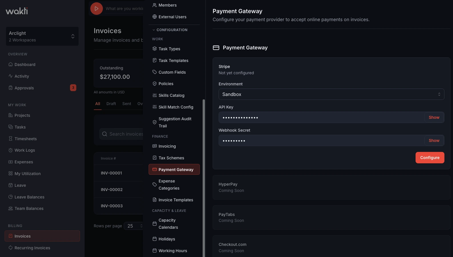 Payment gateway configuration in Wakti