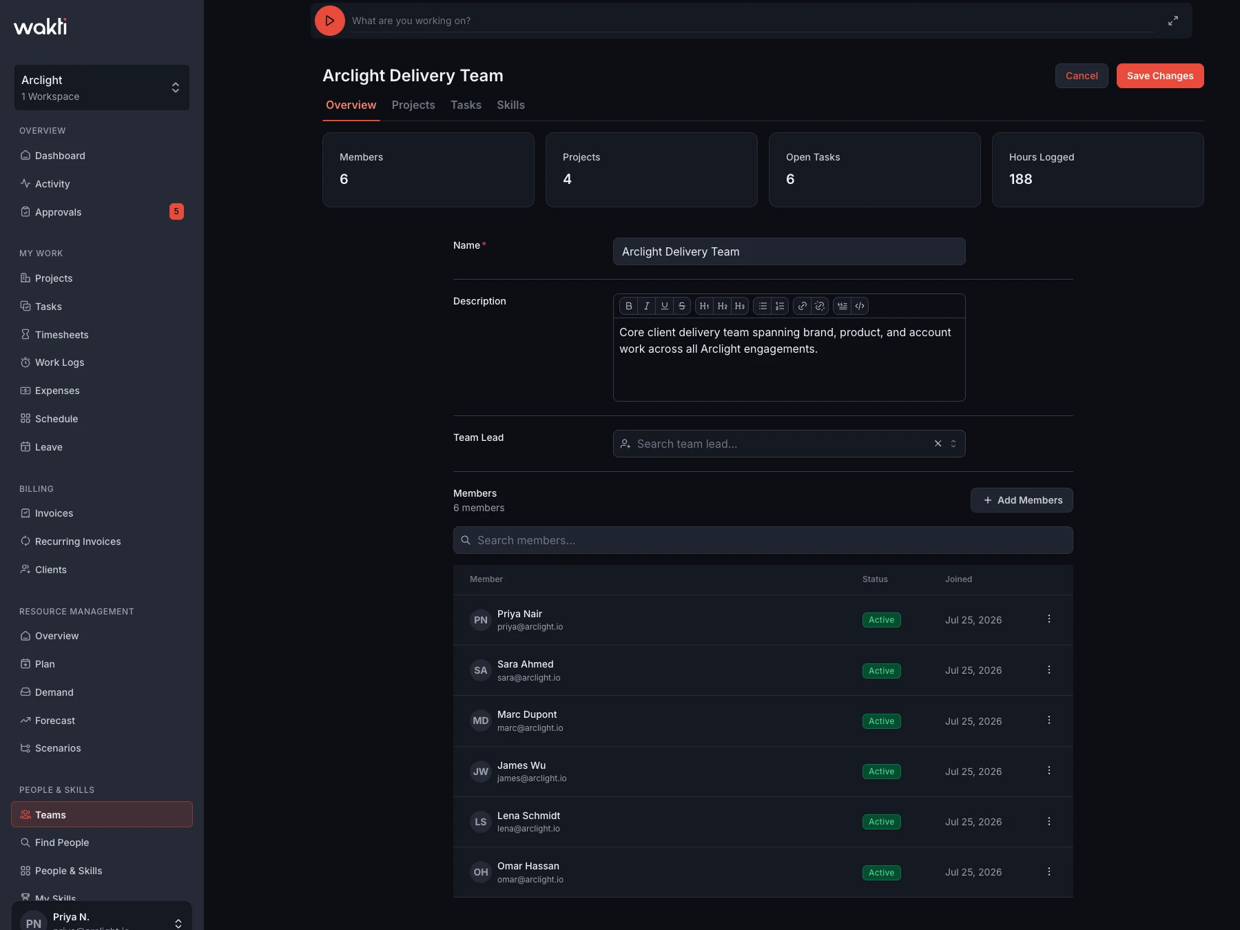 Team & Workspace management in the Wakti platform