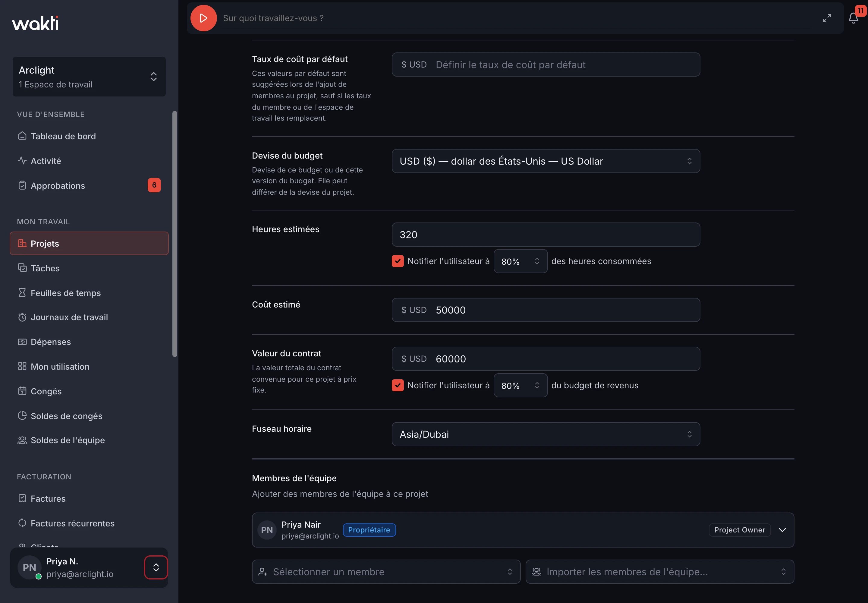 Forfait billing configuration in Wakti