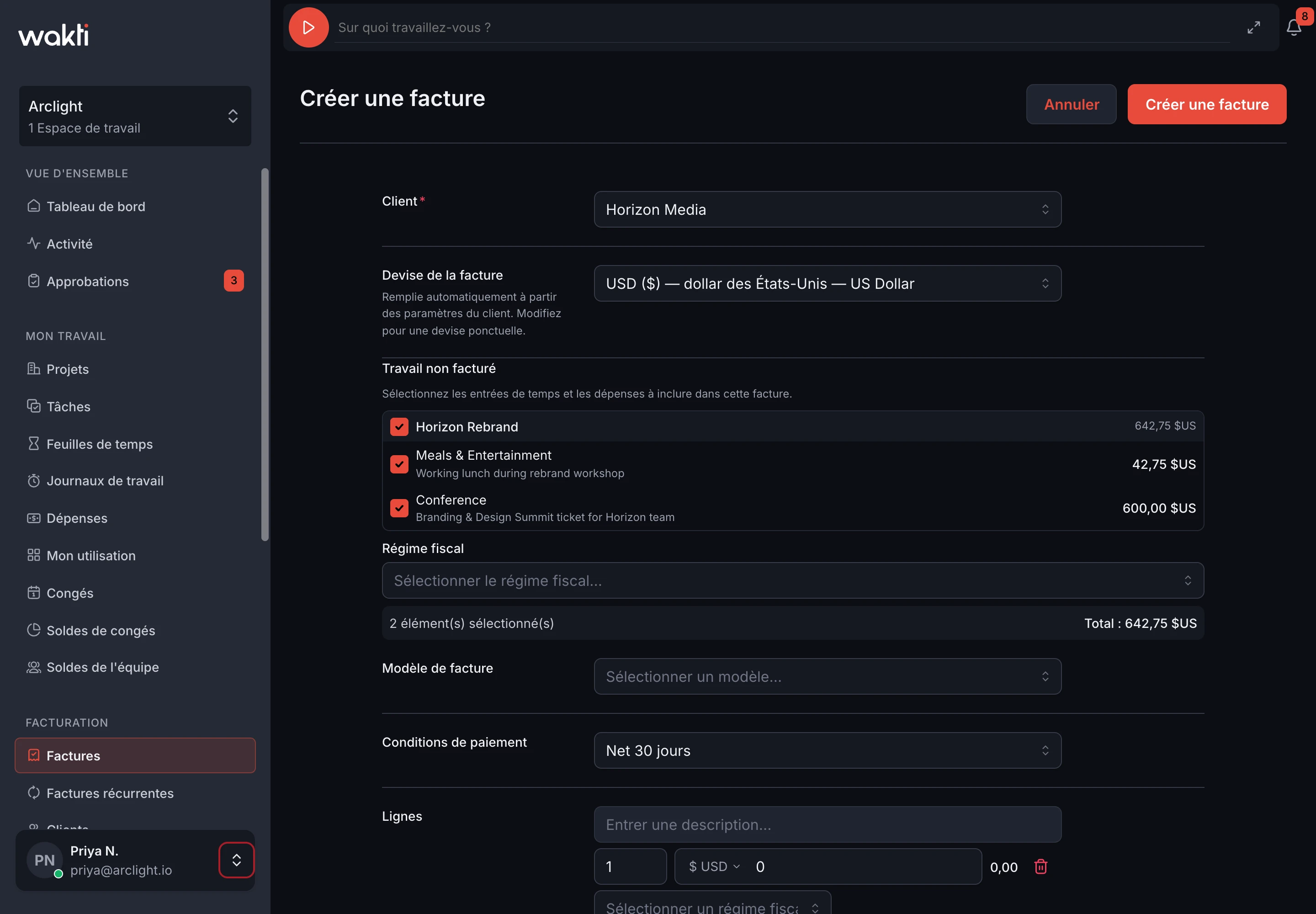 Create invoice with uninvoiced billable expenses in Wakti