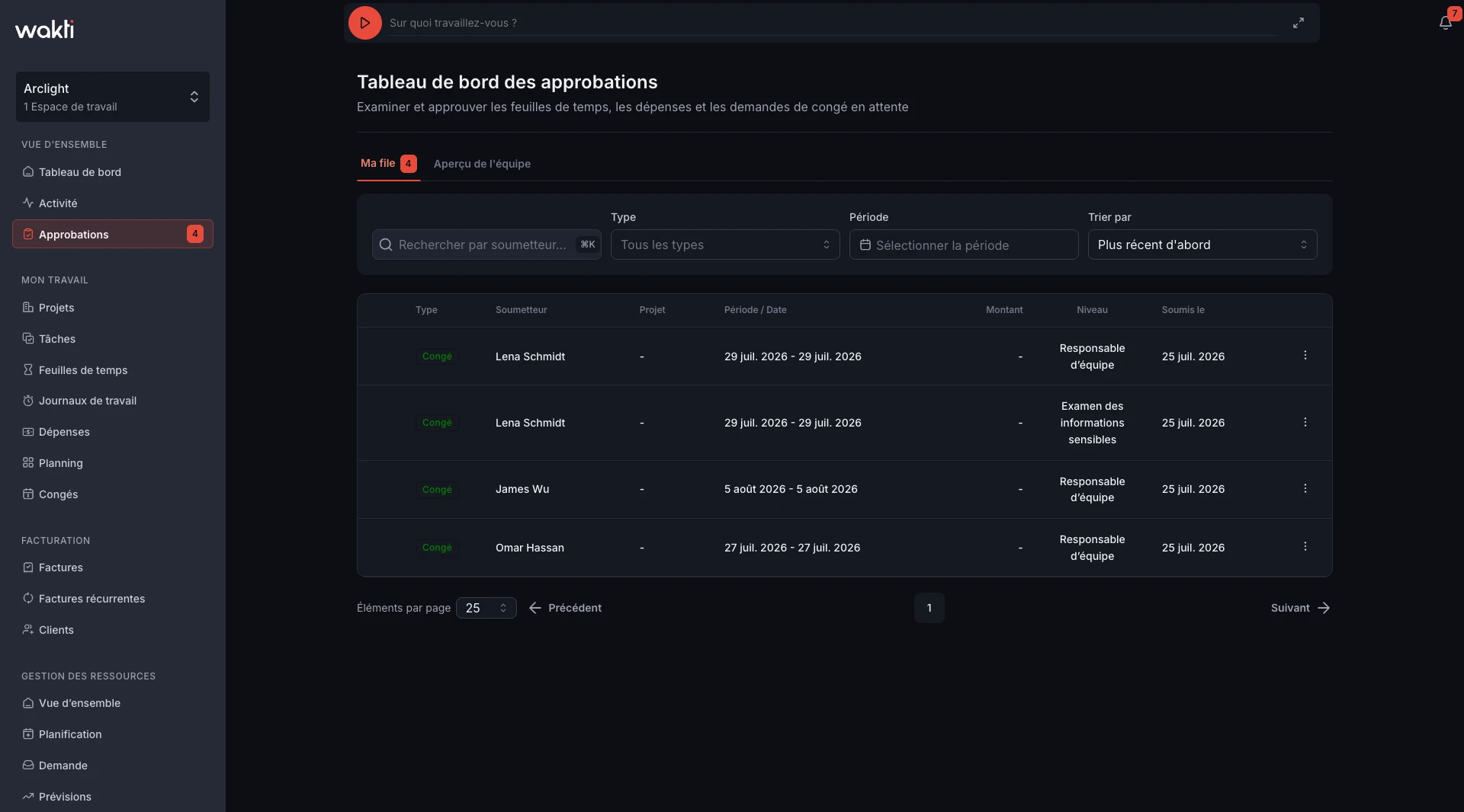Leave approval queue in the Wakti platform
