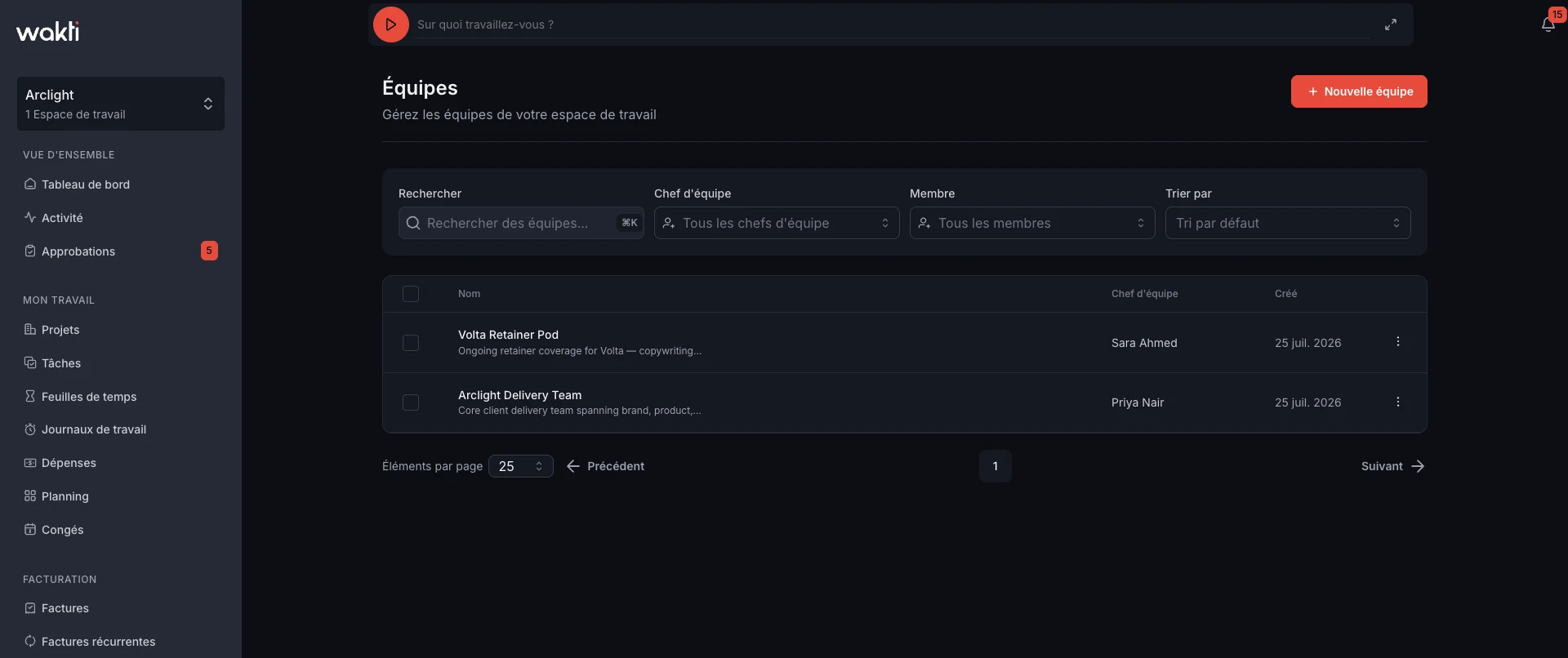 Multiple teams in one Wakti workspace
