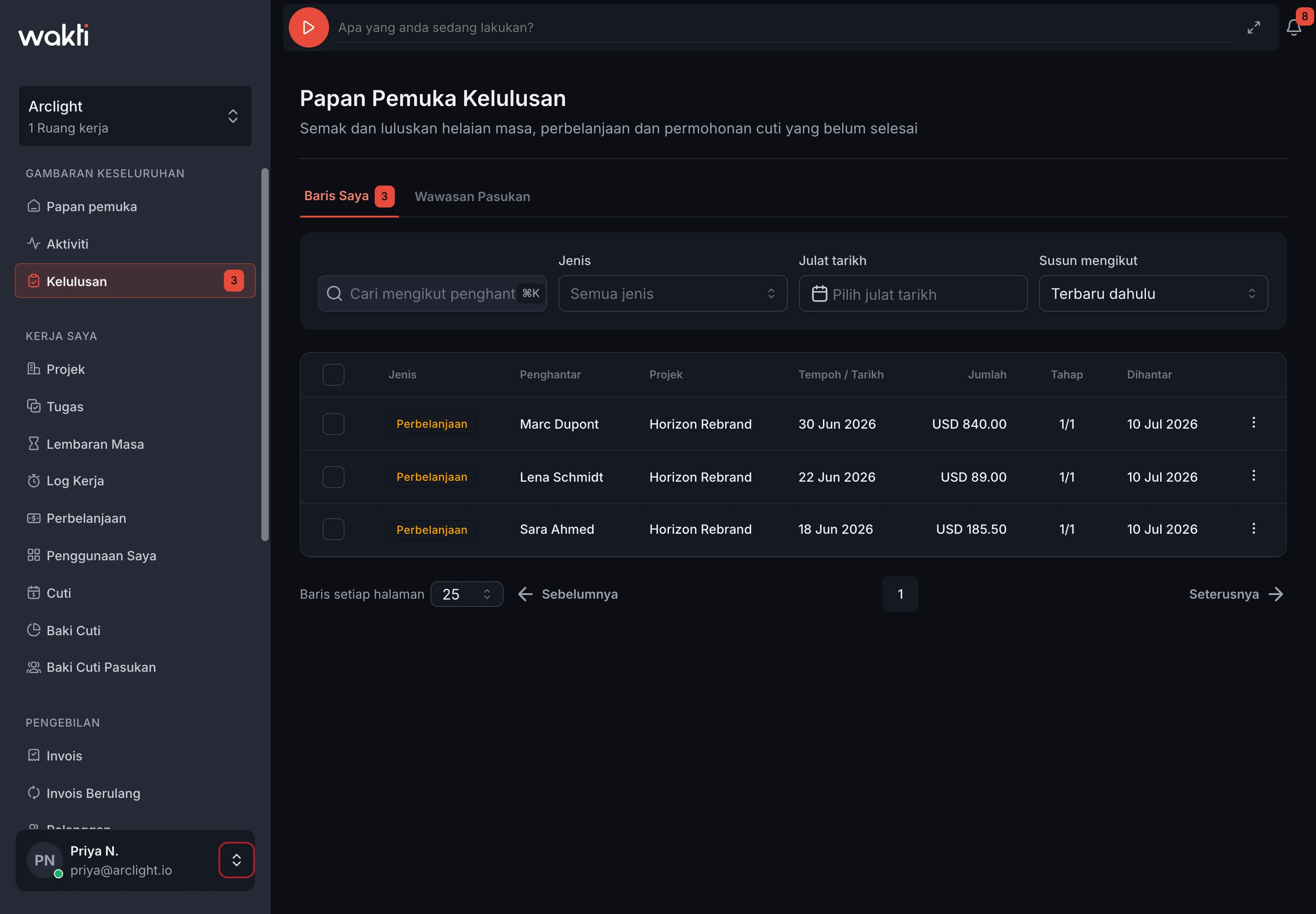 Baris gilir kelulusan dalam platform Wakti