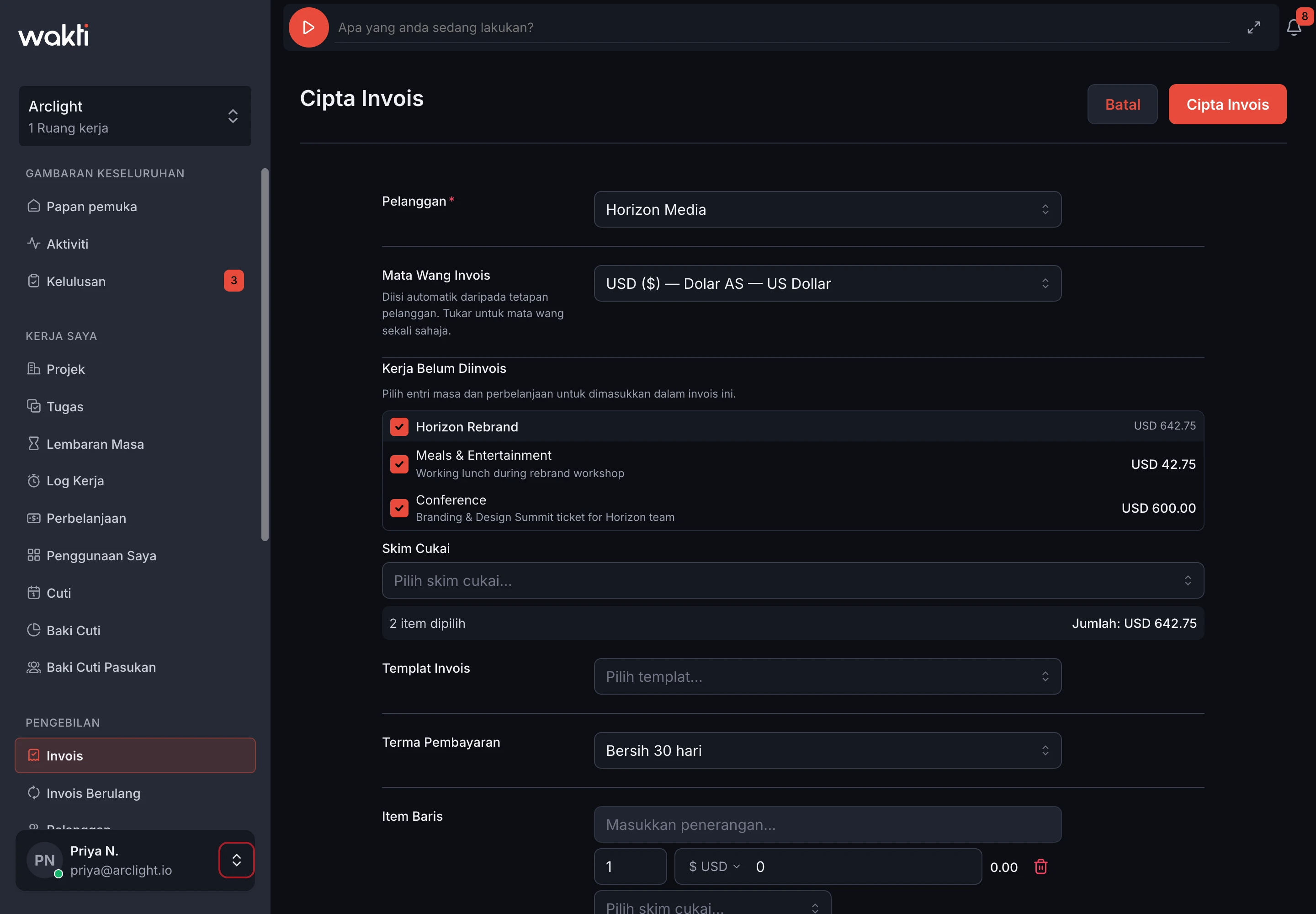 Create invoice with uninvoiced billable expenses in Wakti