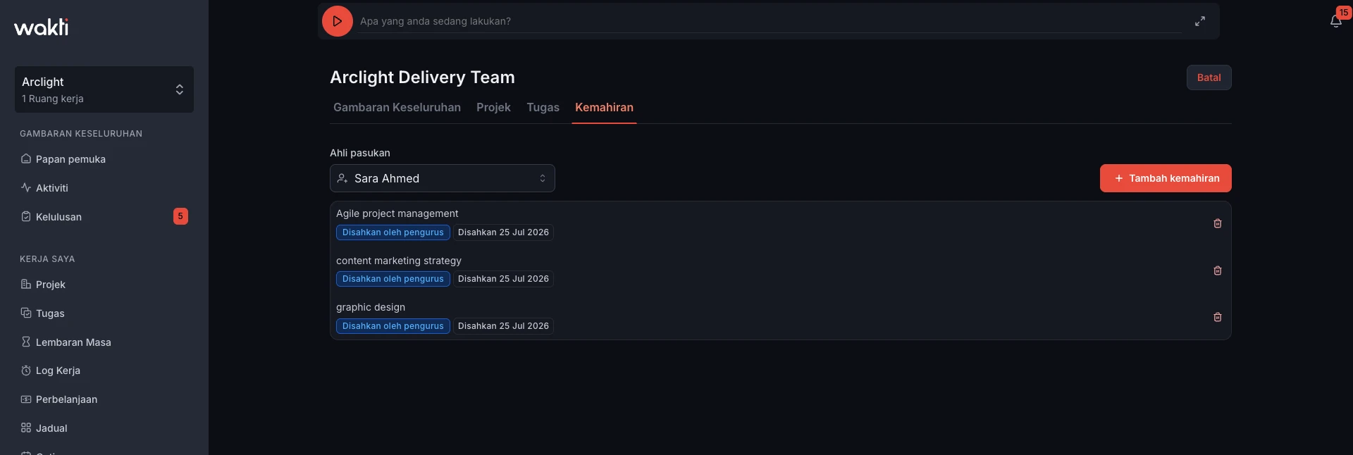 Member skills tracking in the Wakti platform